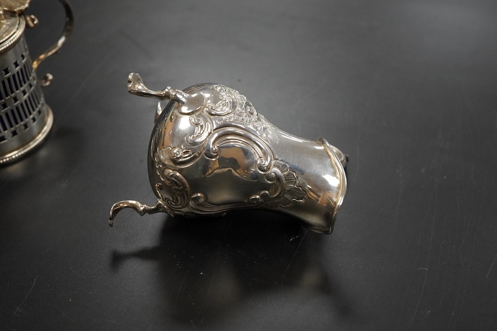A Victorian pierced silver drum mustard por and cream jug first heoght 6cm., weight approx. 5.79ozt